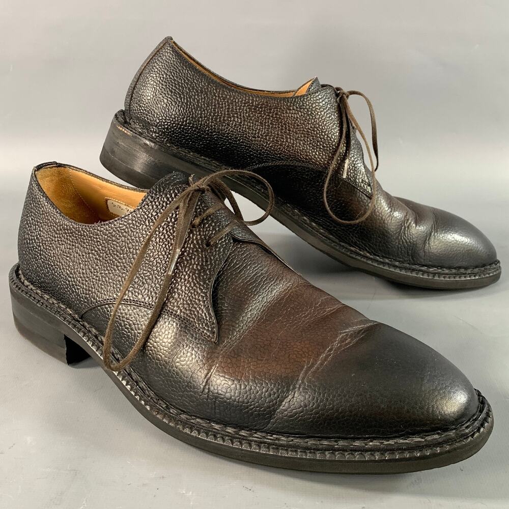 DI BIANCO Size 9.5 Brown Pebble Grain Leather Derby Lace Up Shoes